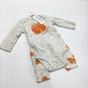 Carter's Gray and Orange Pumpkin Bodysuit With Matching Pant Set New 6 Months